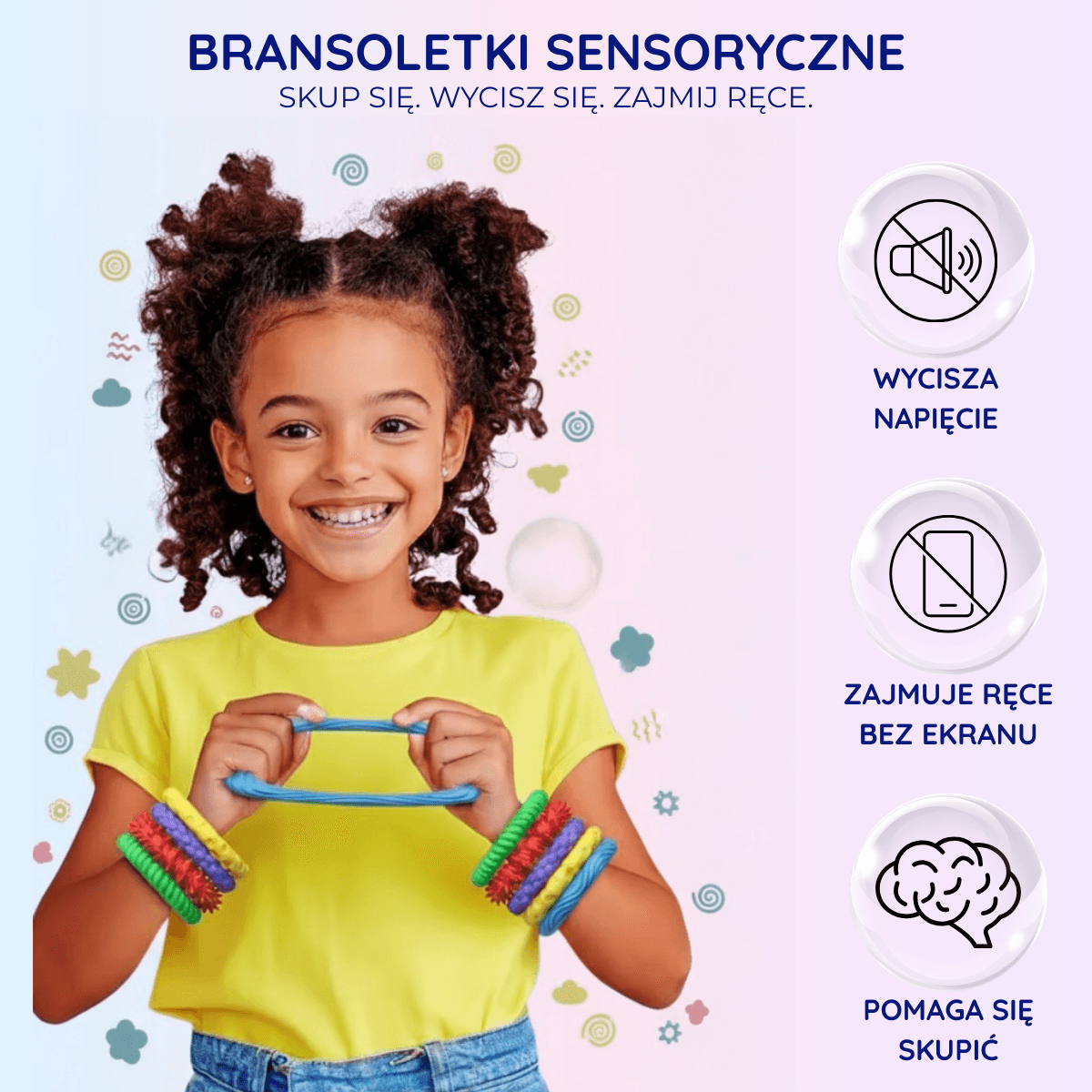 Bransi – 5 szt. sensoryczne bransoletki na stres i rozproszenie